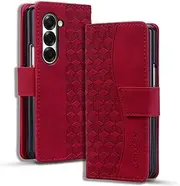 [Nexue] Case for Samsung Galaxy Z Fold 5,Luxury Leather Wallet Case Card Slot Holder Kickstand Drop Protection Shockproof Phone Cover Case for Samsung Galaxy Z Fold 5,Red