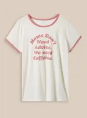Torrid Mom Needs Caffeine Classic Fit Ringer Tee Ivory Plus 2 2X 18 20 #D35127