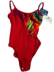 Motionwear Leotard Bodysuit New w Tags Red Adult Small Built in Bra Dance