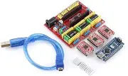 3D Printer Engraving Expansion Board Kit Controller CNC Shield V4+Nano 3.0 Board+A4988 Driver with USB Cable for Arduino