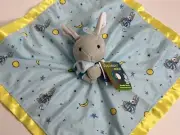 NWT Kids Preferred Goodnight Moon Blue Yellow Satin Grey Bunny Security Blanket