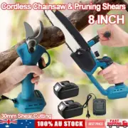 Cordless 8'' Wood Chainsaw 30mm Pruning Shear 2xBattery Charger For Makita 18V