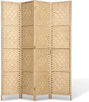 ZUNI Room Divider, 4 Panel Folding Wooden Privacy Screens, Tall Fabric Divider for Room Separation, 1.7Mx1.6M Partition Room Dividers Freestanding for Living Room, Bedroom, Office, Natural