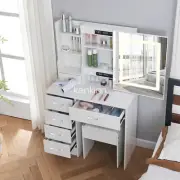 Modern Dressing Table Make up Desk LED Lighted Mirror w/ Stool Set Vanity Table
