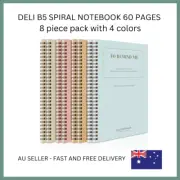 DELI B5 Spiral Notebook 60 Pages Office School Exercise Book 8 PCS Pack 4 Colors