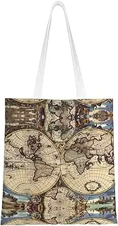 GaxfjRu Ancient Map World Globe Canvas Tote Bag for Women,Concert Tour Tote Bag, Bag Reusable Large Capacity Women Handbags, Black, One Size