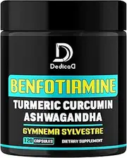 Benfotiamine Capsules - 3 Extract Potent Herbs with Turmeric, Ashwagandha, Gymnema - 120 Counts - Non-GMO, Gluten Free