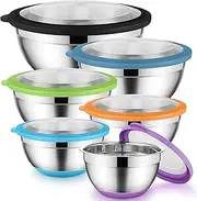 Onader Colorful Mixing Bowl Set of 6 for Kitchen Large Stainless Steel Metal Nesting Mixing Bowls with Airtight Lids Non Slip - Size 1, 1.5, 2, 2.6, 3.5, 7QT