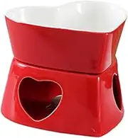 Perfk Pottery Fire Boiler Bowl with 4 Pieces Forks Melting Pot Multifunction Warmer Butter Mini Fondue Pot for Valentines Day Party, Red