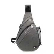 Men Women Canvas Usb Charging Port Outdoor Travel Sport Chest Shoulder Crossbody Bag Grey Colour