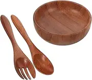 BESTYASH 1Set Natural Wooden Salad Bowl Set with Spoon and Fork for Serving Fruits and Salads Smooth Edges Design for Home and Dining Use