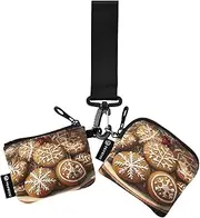 [XYMZR] Mini Zip Around Wristlet keychain Wallet Christmas Cookie Brown for Women Personalized Pattern Detachable Dual Pouch Wristlet Portable Wallet Phone Coin Purse, Multi-colored, One Size