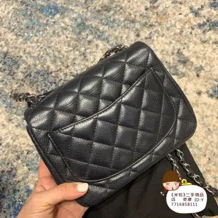 二手真品 CHANEL 香奈兒 mini coco 17cm A35200 黑色 銀扣 銀鏈 牛皮 方胖子