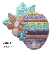 #4026LP 2-1/4" Purple Easter Eggs w/Brown Flower Embroidery Appliqué Patch