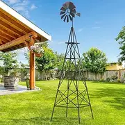 253CM Garden Windmill, 4-Leg Heavy Duty Metal Wind Spinner w/Ground Stakes, X Shaped Structure, Water Proof Decorative Weather Vane for Yard, Farm, Garden, Park (Grey)