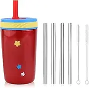 4pcs Metal Straw Replacement for Zak 15 oz, with 2 Straw Cleaner, Stainless Steel Reusable Straws Compatible with Zak Designs Kelso 12 oz Kids Sippy Cup Water Bottle Accessories, BPA-Free