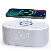 Sound Machine Alarm Clock Wireless Charger: Bluetooth 10W Stereo Light Gray