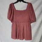 NEW - Medium - OTT Mauve Dot Smocked Square Neck Top, Flowy, Light