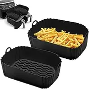 2 PCS Air Fryer Silicone Liners, 10 QT Reusable Rectangular Air Fryer Silicone Basket Insert Pot Baking Tray Accessories for Ninja DZ401 DZ550 | Non-stick | Easy Cleaning | Food Grade |Heat Resistant|