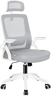 ALFORDSON Arco White Grey Mesh Ergonomic Office Chai, Swivel Gaming Chair with Adjustable Headrest & Flip-up Armrest, Tilting Executive Computer Desk Chair with SGS Listed Gas-Lift, Max 180kg