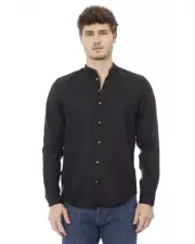 Baldinini Trend Men's Mandarin Collar Shirt - Black - Shirts -Size L