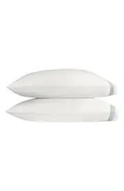 Matouk Ambrose Set of 2 600 Thread Count Egyptian Cotton Pillowcases in Bone/Pool at Nordstrom, Size Standard