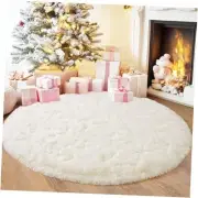 5'x5' Round Rugs for Girls Bedroom, Ultra Soft Fluffy Circle Rug 5x5 Feet Cream