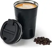 BEWAVE Coffee Travel Mug, 350ml Spill Proof Stainless Steel Coffee Cup with Lid, Reusable Tumbler for Hot/Cold Drinks, Black, 1 Pack