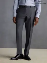 Grey Regular Fit Signature 100% Wool Trousers With Motion Flex Waistband (573168) | $126