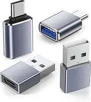 USB to USB C Adapter 4 Pack,2*Type C Female to A Male Charger Converter & 2*USB C Male to USB 3.0 Female OTG Adapter for Apple Watch iPhone 16 15 Pro Max 14 13 12,AirPods Ultra 8 9 Samsung S24 S23