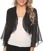 [Generic] Shrugs for Women Chiffon | Short Sleeve Summer Open Front Cropped Cape | Ruffle Cropped Chiffon Capes Bolero Shrug Cardigan for Evening Dress