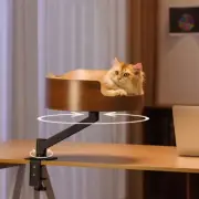 360°Rotating Cat Desk Bed Wooden Table Mount Cat Bed Nest Round Kitten Furniture