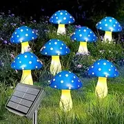 Mushroom Solar Lights Outdoor, Waterproof Mushroom Landscape Lights 8 Lighting Modes Mushroom Garden Fairy Lights (Blue, 12 Pack)