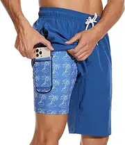 [Arcweg] Men's Swim Shorts Long Length Swimming Trunks with Compression Lining 2 in 1 Swimming Short with Zipper Pockets Men's Swim Trunk Quick Dry Double Layer
