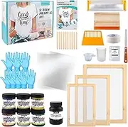 Ecoofor 49pcs All-in-One Screen Printing Kit with, 3 Size Wood Screen Printing Frames, 6 Colors Screen Printing Ink,10 A4 Size Inkjet Transparency Films