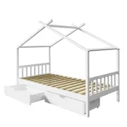 Oikiture Bed Frame Wooden Single Size Timber House Frame Storage Drawers White