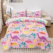 Btargot Pink Kids Full Comforter Set 5 Piece Cartoon Dinosaur Bedding Set for Boys Girls Super Soft Bed in a Bag