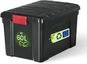 [IRIS OHYAMA] Large plastic storage box, 60L, Garage box, Black, Stackable, Robust snap locks with handles, SIA-60