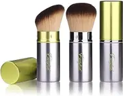 Retractable Kabuki Makeup Brushes 2 Pcs Blush Brushes Set Portable Powder Brushes with Flat and Angled Top for Liquid Cream Cosmetics Travel. (silver green)