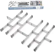 Aluminum Drawer Organizer for Kitchen Utensils Silverware Flatware 18 Dividers S