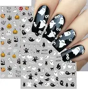 8 Sheets Halloween Nail Art Stickers Decals Self-Adhesive Pegatinas Uñas Cute Ghost Pumpkins Skull Spider Web Nail Supplies Nail Art Design Decoration Accessories