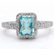 2CT Aquamarine & Topaz 925 Sterling Silver Ring Sz 8 UB2-6