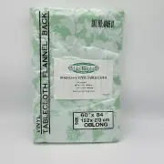 Miles Kimball Bordeaux Vinyl Tablecloth 60"x84" oblong Lt Green w/ White Floral