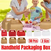 50x Pastry Cake Box Set Portable Bakery Takeaway Packing Boxes Brown Kraft Paper