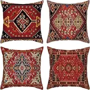 Mologle Red and Black Throw Pillow Covers 18x18 Set of 4,Tribal Abstract Vintage Persian Kilim Carpet Pattern Decorative Pillow Cases,Oriental Pillowcases Decor for Sofa Couch Bed Home Outdoor