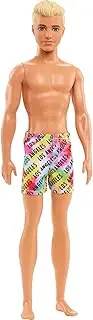 Barbie Ken Beach Doll with Blond Hair Dressed in Colorful Los Angeles-Print Swim Trunks