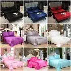 Silk Satin Sheet Set Flat Sheet Fitted Sheet Set Bed Queen King Size Pillowcases