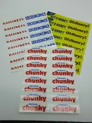 NOS Vtg Store Display Tag Labels Sign CHUNKY HENRY BIT O HONEY RAISINETS GOOBERS