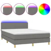 Box Spring Bed with Mattress&LED Dark Grey 153x203 cm Queen Size Fabric vidaXL