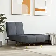 Chaise Longue Dark Grey Velvet Upholstered Convertible Recliner Sofa Chair for Living Room and Bedroom, Multifunctional Indoor Couch with Modern Metal Feet, 55 x 140 x 70 cm